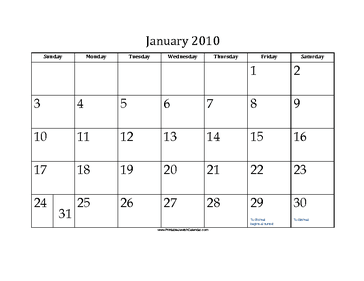 January 2010 Calendar with Jewish holidays 