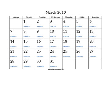 March 2010 Calendar with Jewish equivalents 