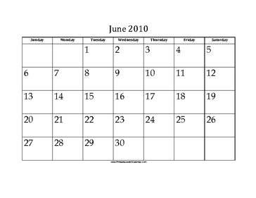 June 2010 Calendar with Jewish holidays 