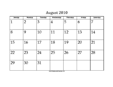 August 2010 Calendar with Jewish holidays 