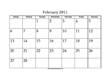 February 2011 Calendar with Jewish holidays 