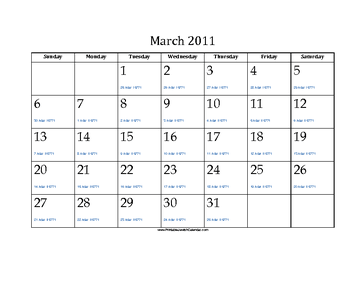 March 2011 Calendar with Jewish equivalents 