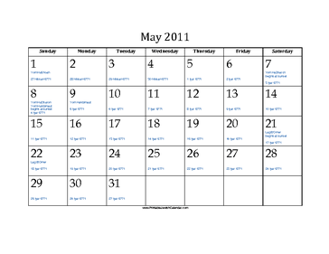 May 2011 Calendar with Jewish equivalents and holidays 