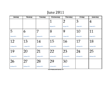 June 2011 Calendar with Jewish equivalents 