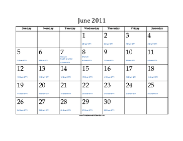 June 2011 Calendar with Jewish equivalents and holidays