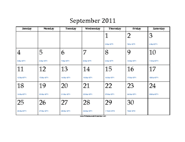 September 2011 Calendar with Jewish equivalents 