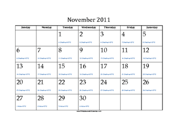 November 2011 Calendar with Jewish equivalents 