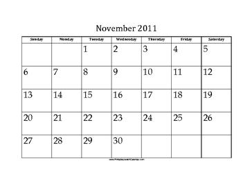 November 2011 Calendar with Jewish holidays 