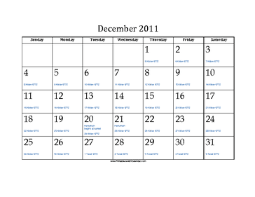 December 2011 Calendar with Jewish equivalents and holidays December 2011 Calendar with Jewish equivalents and holidays