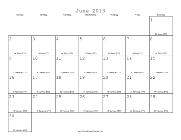 June 2013 Calendar with Jewish equivalents 
