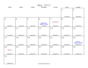 May 2015 Calendar with Jewish equivalents 