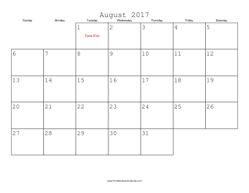 August 2017 Calendar with Jewish holidays 