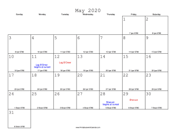 May 2020 Calendar with Jewish equivalents 
