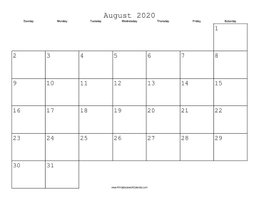 August 2020 Calendar with Jewish holidays 