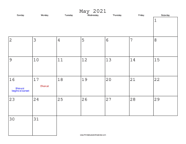 May 2021 Calendar with Jewish holidays 