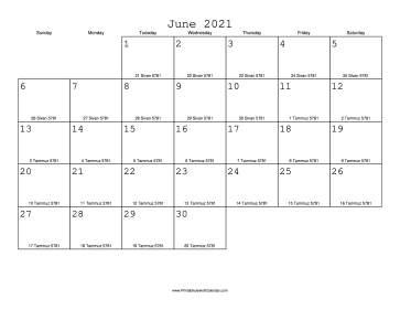 June 2021 Calendar with Jewish equivalents 
