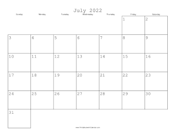 July 2022 Calendar with Jewish holidays 