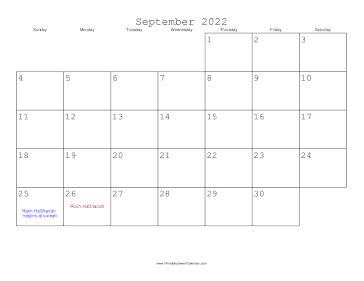 September 2022 Calendar with Jewish holidays 