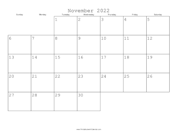 November 2022 Calendar with Jewish holidays 