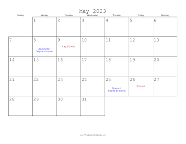 May 2023 Calendar with Jewish holidays 