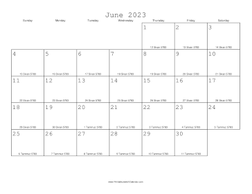 June 2023 Calendar with Jewish equivalents 