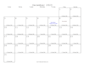 December 2023 Calendar with Jewish equivalents