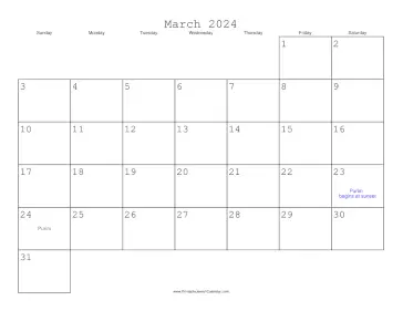 March 2024 Calendar with Jewish holidays 