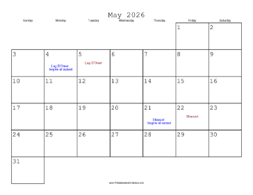 May 2026 Calendar with Jewish holidays 