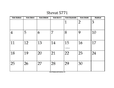 Shevat 5771 Calendar 