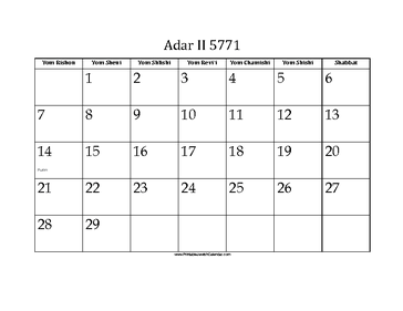 Adar_II 5771 Calendar 