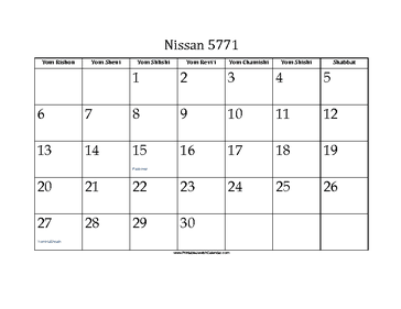 Nissan 5771 Calendar 