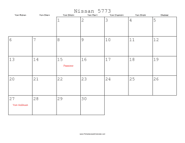 Nissan 5773 Calendar 