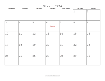 Sivan 5774 Calendar 