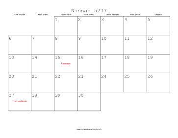 Nissan 5777 Calendar 