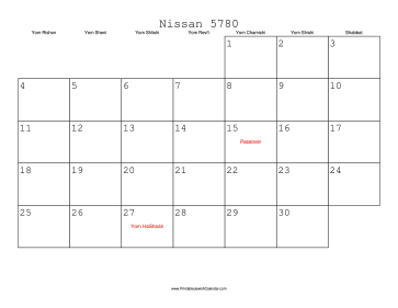 Nissan 5780 Calendar 
