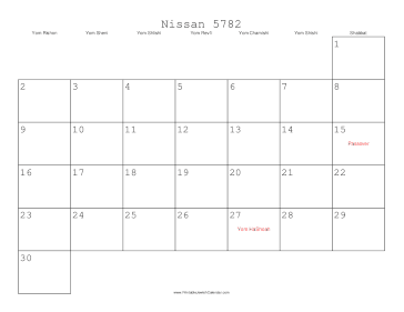 Nissan 5782 Calendar 