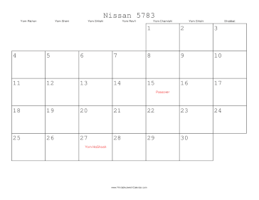 Nissan 5783 Calendar 