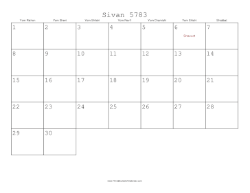 Sivan 5783 Calendar 