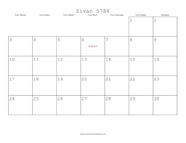 Sivan 5784 Calendar 