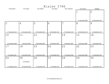 Kislev 5786 Calendar_with_Gregorian_equivalents 