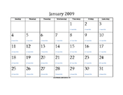 January 2009 Calendar with Jewish equivalents and holidays
