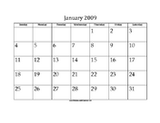 January 2009 Calendar with Jewish holidays