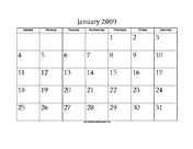 January 2009 Calendar with Jewish holidays