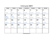 February 2009 Calendar with Jewish equivalents and holidays