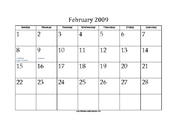 February 2009 Calendar with Jewish holidays
