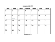March 2009 Calendar with Jewish holidays
