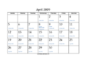 April 2009 Calendar with Jewish equivalents and holidays