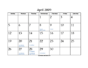 April 2009 Calendar with Jewish holidays