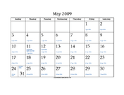 May 2009 Calendar with Jewish equivalents and holidays