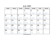 July 2009 Calendar with Jewish equivalents